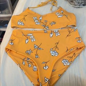 Yellow High Waisted Floral Swim Suit